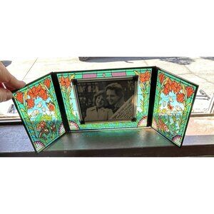 Seriglass Stained Glass Look Floral Fox Bunny Butterfly Folding Photo Frame Vtg